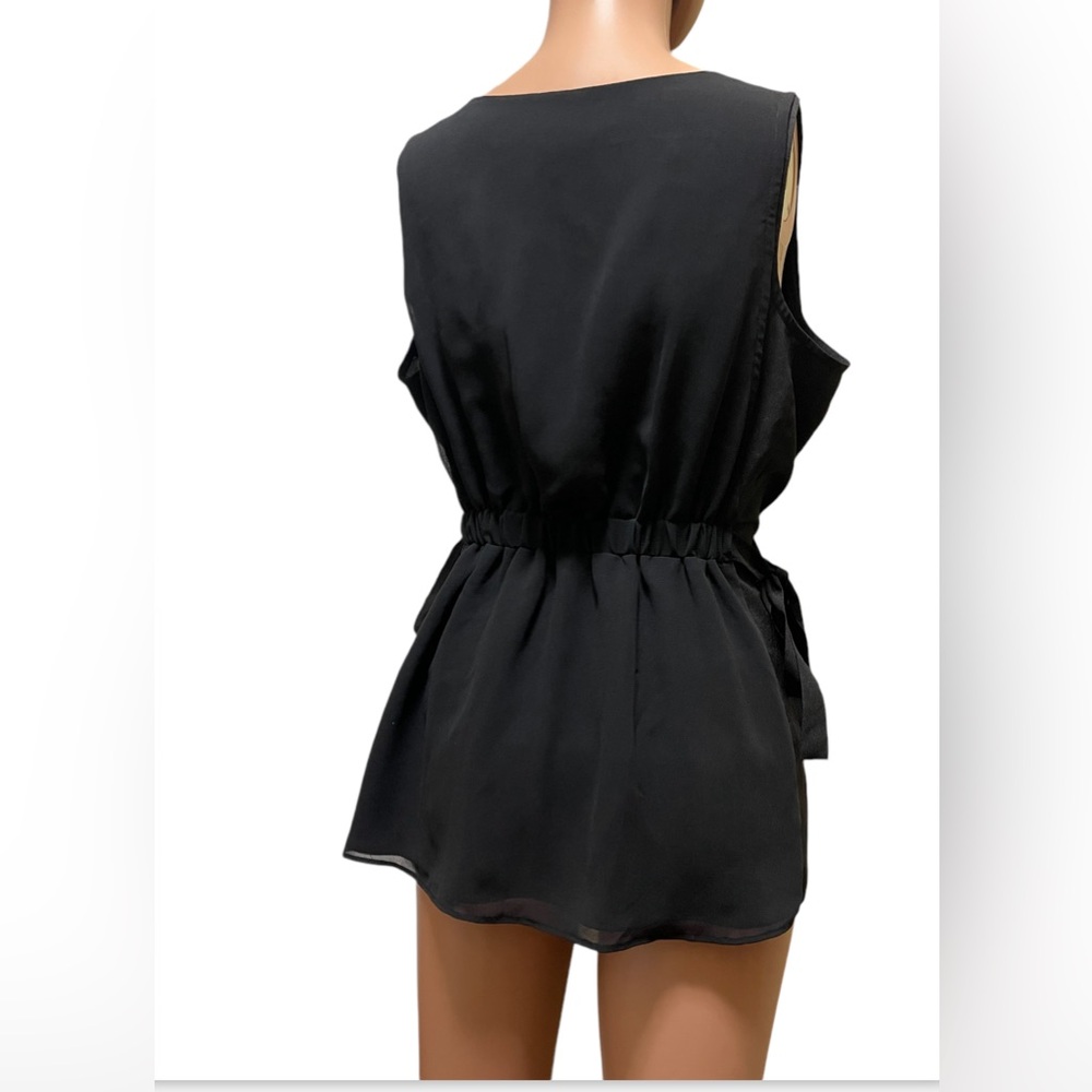 DKNY DRESSY V-NECK TANK TOP SIDES TIES ELASTIC WAIST SLEEVELESS BLACK SIZE S - Picture 6 of 10